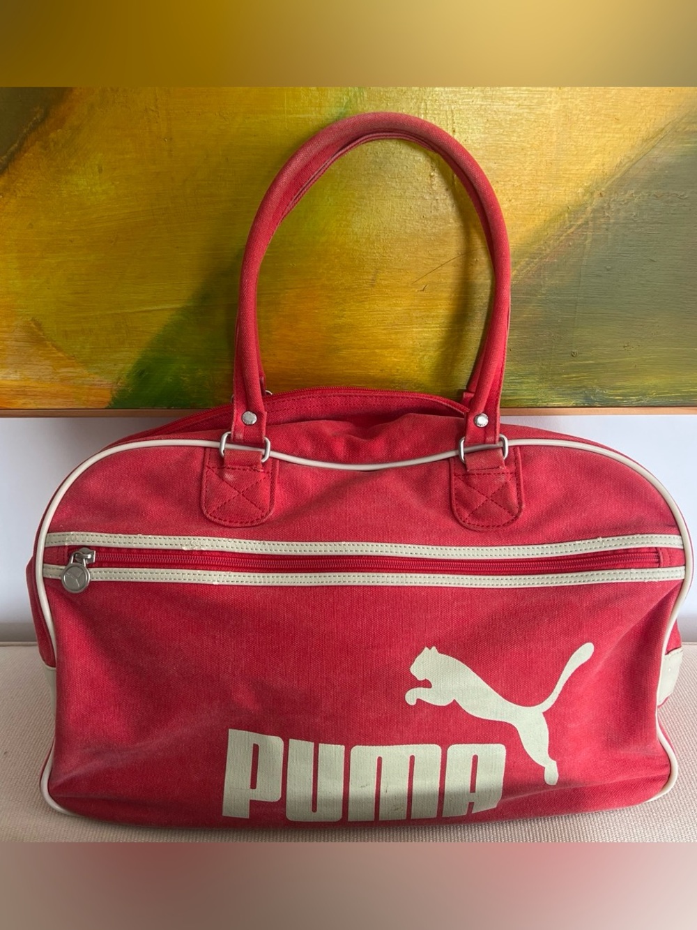 Red Puma Rare Vintage 1976 Duffle Canvas Bowling Athletic Sports Gym Zipper Bag